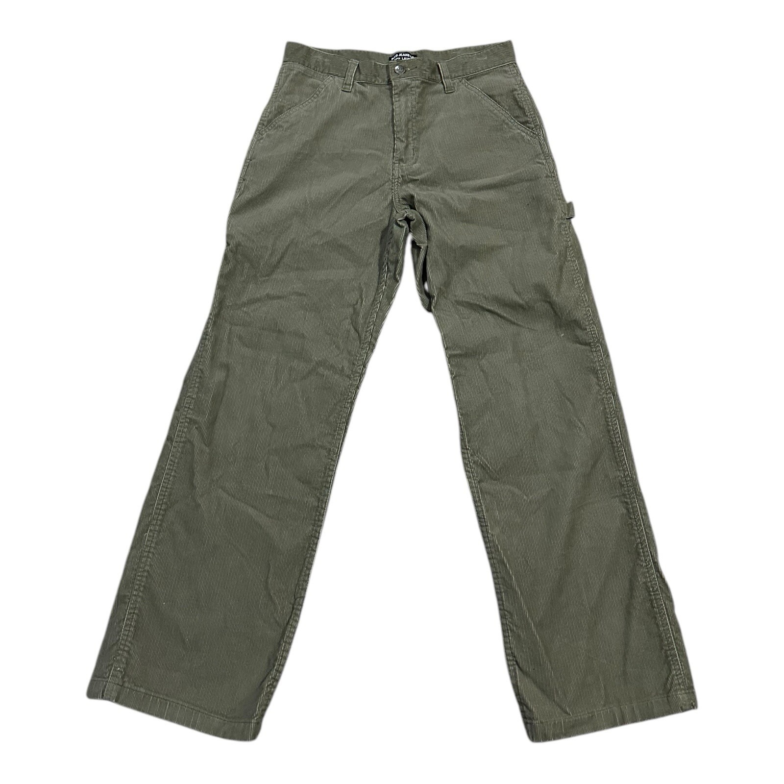 Polo Jeans Ralph Lauren Corduroy Pants Women Size 14 27x27 Green Cargo Wide Leg